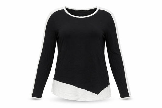 Front view of Preworn women’s black polyester basic t-shirt, size M, round neck
