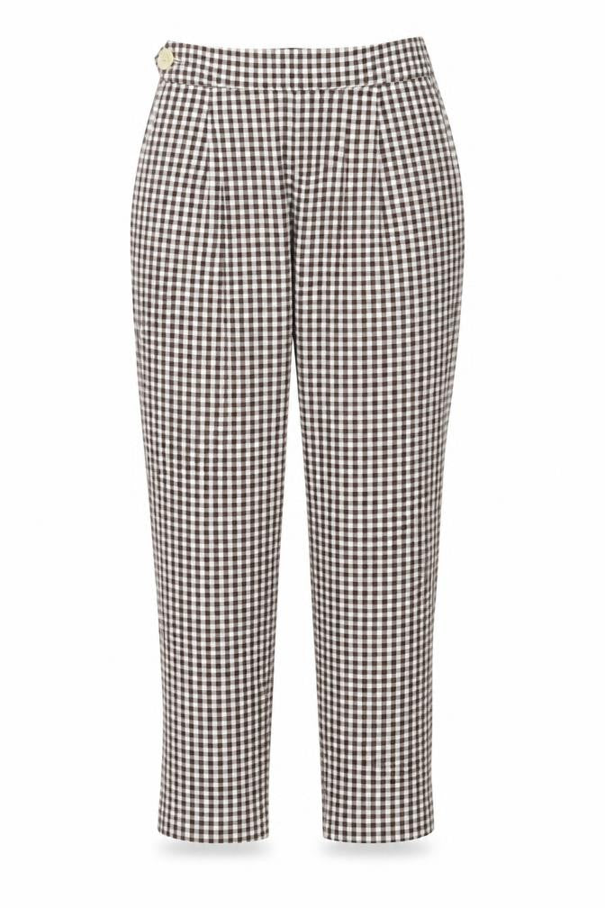 ASOS Womens Brown Check Cotton Trousers Size 6 Regular Zip
