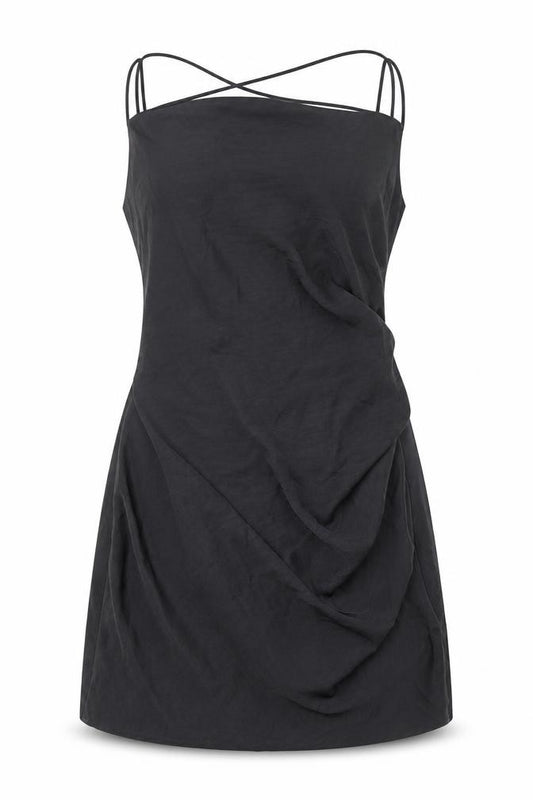 Front view of Zara women’s black polyester a-line, size M, cowl neck zip