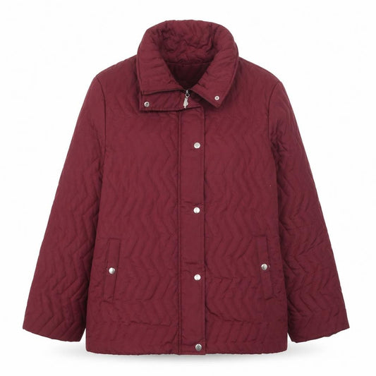 Front view of Autonomy women’s purple quilted coat, size UK 16, zip