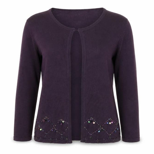 Lakeland Womens Purple Round Neck Ramie Cardigan Jumper Size 14