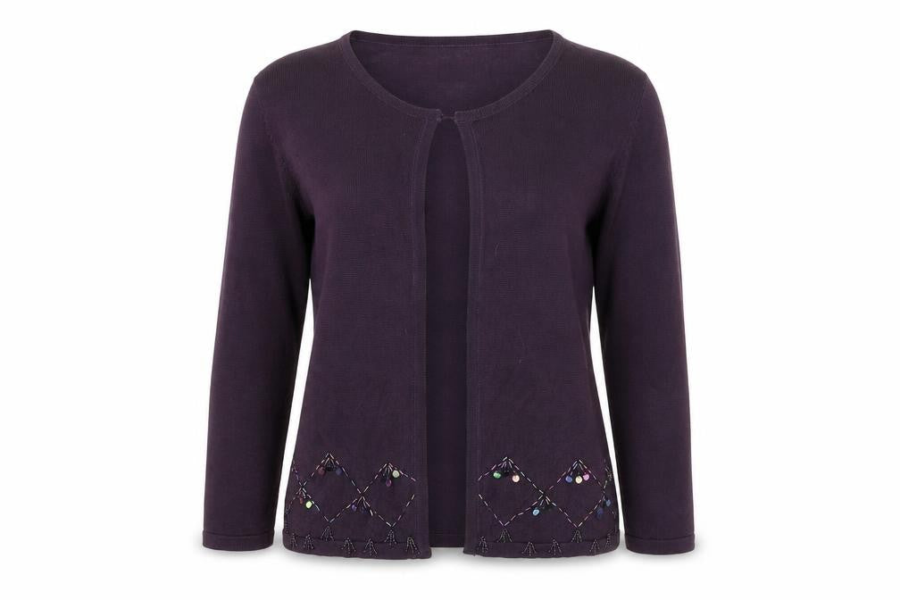 Lakeland Womens Purple Round Neck Ramie Cardigan Jumper Size 14