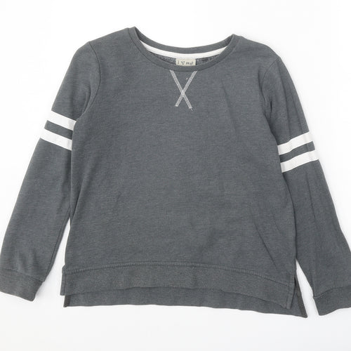 NEXT Girls Grey Cotton Pullover Sweatshirt Size 12 Years Pullover - Stripe Detail