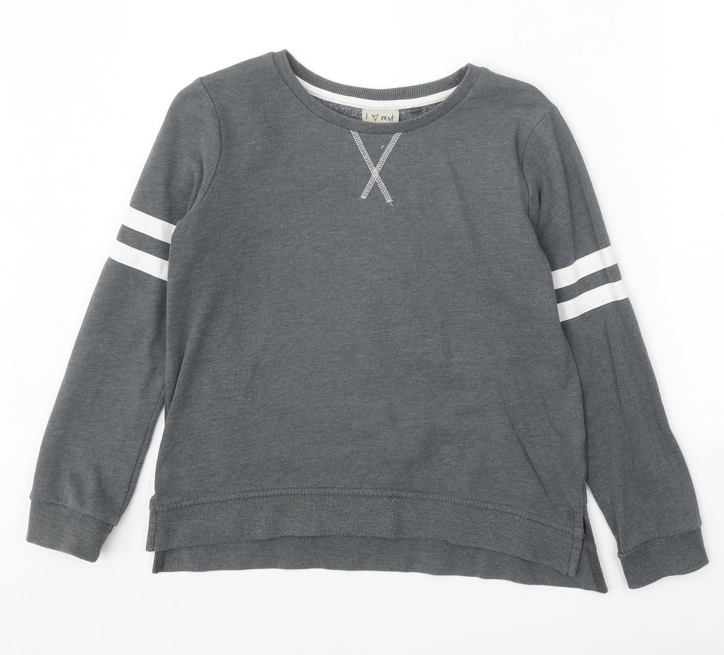 NEXT Girls Grey Cotton Pullover Sweatshirt Size 12 Years Pullover - Stripe Detail