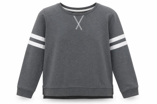 Front view of Next girls’ grey cotton pullover sweatshirt, size 12, years pullover - stripe detail
