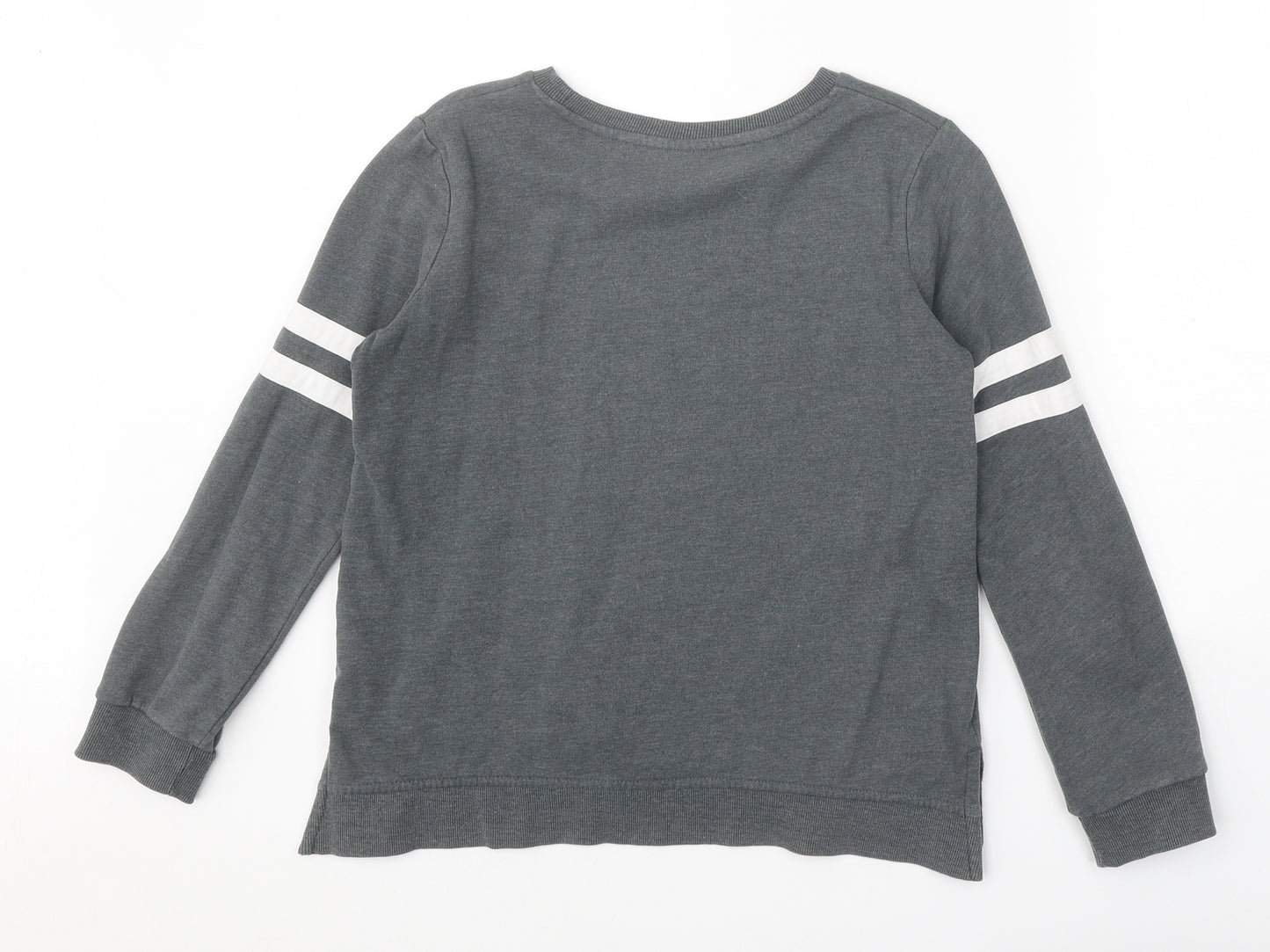 NEXT Girls Grey Cotton Pullover Sweatshirt Size 12 Years Pullover - Stripe Detail