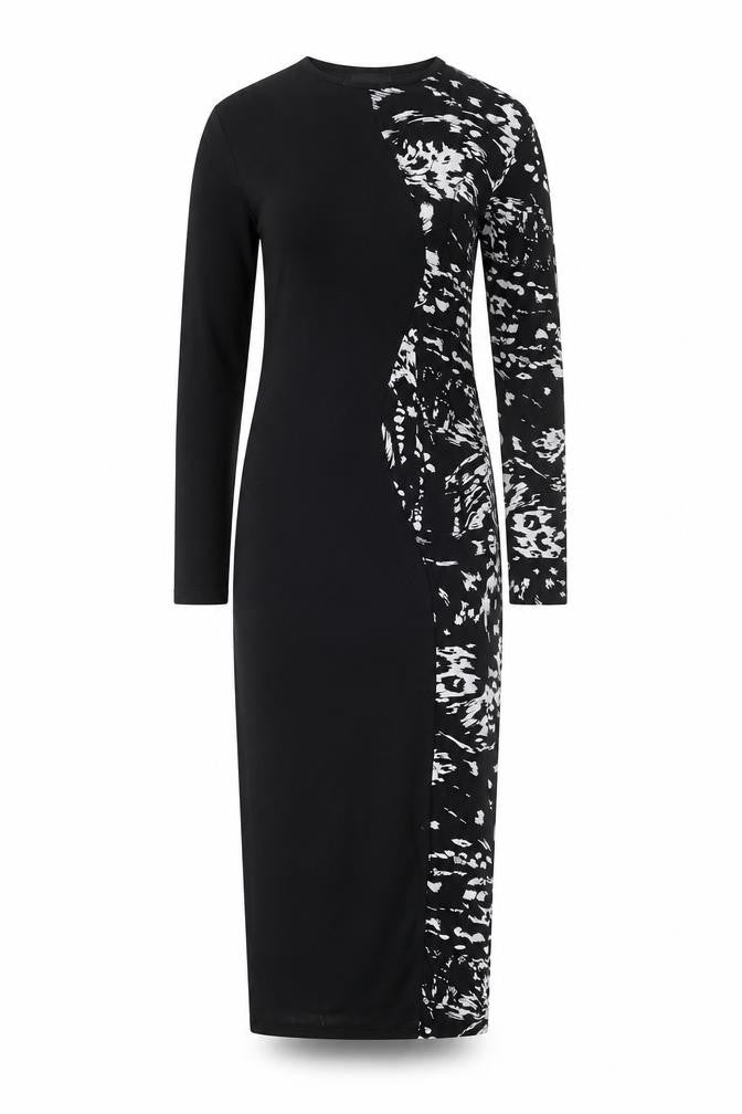 Club L Womens Black Geometric Viscose Bodycon Size 8 Round Neck Pullover