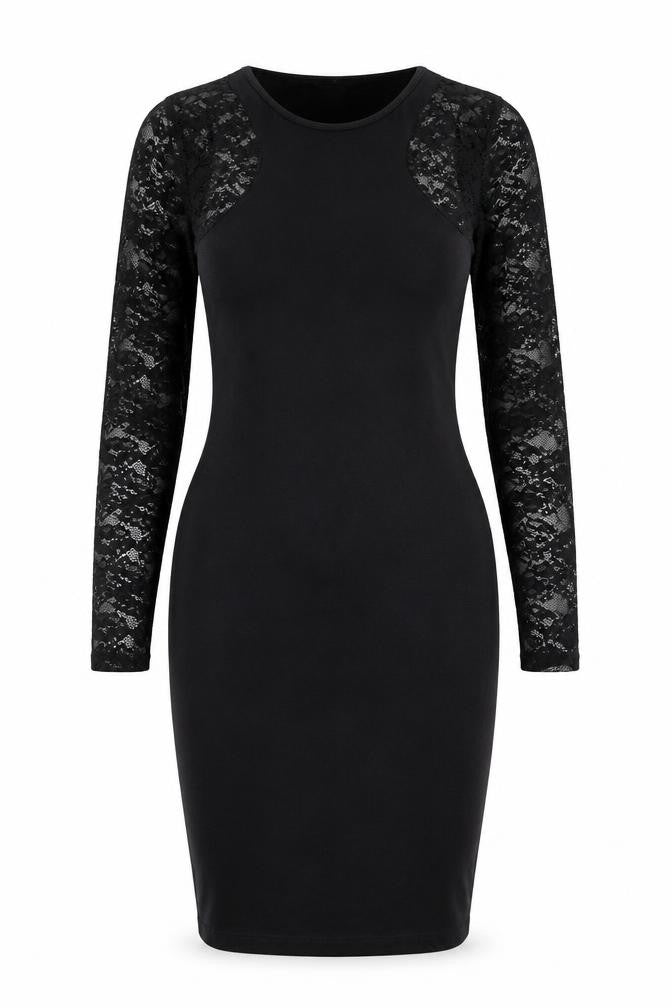 Front view of H&M women’s black cotton bodycon, size M, round neck pullover