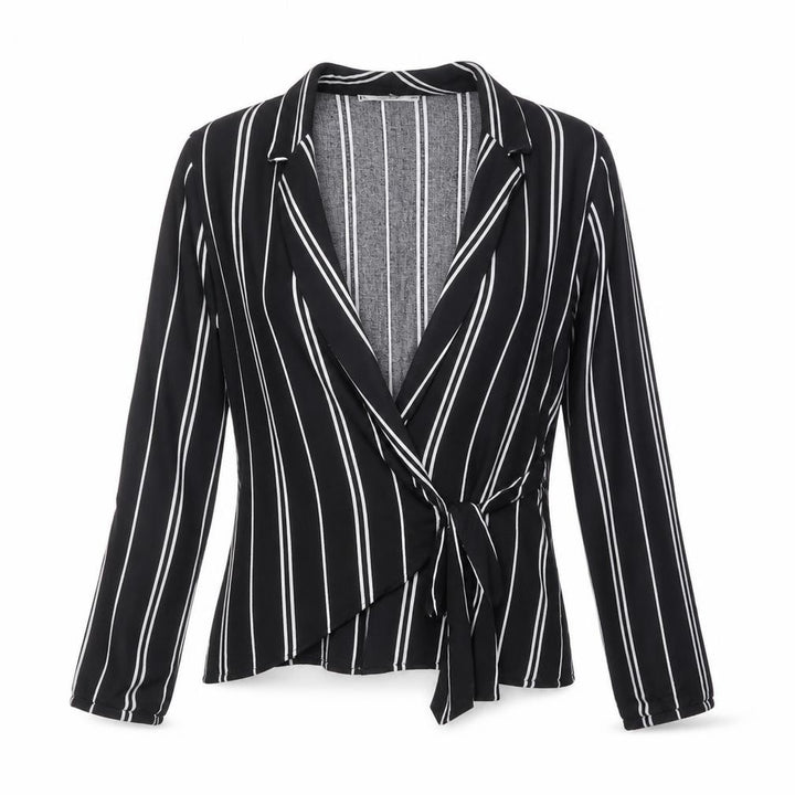 Pull&Bear Womens Black Striped Viscose Wrap Blouse Size S V-Neck