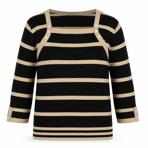 Julipa Womens Black Square Neck Striped Acrylic Pullover Jumper Size 12