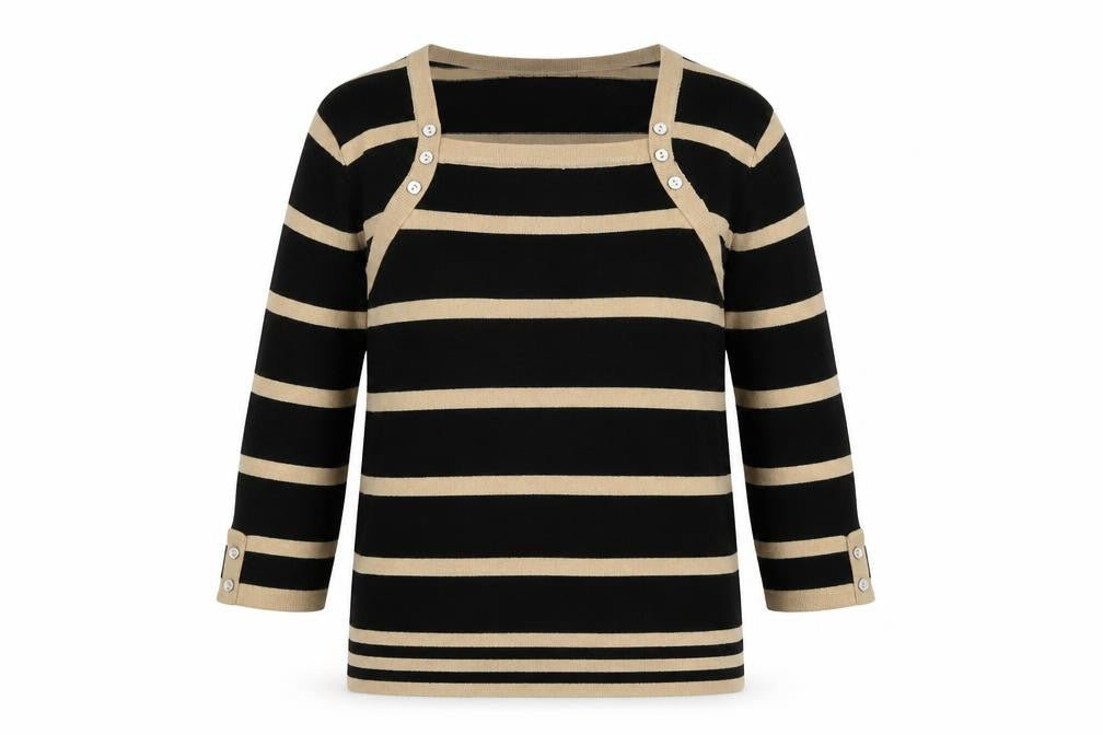 Julipa Womens Black Square Neck Striped Acrylic Pullover Jumper Size 12