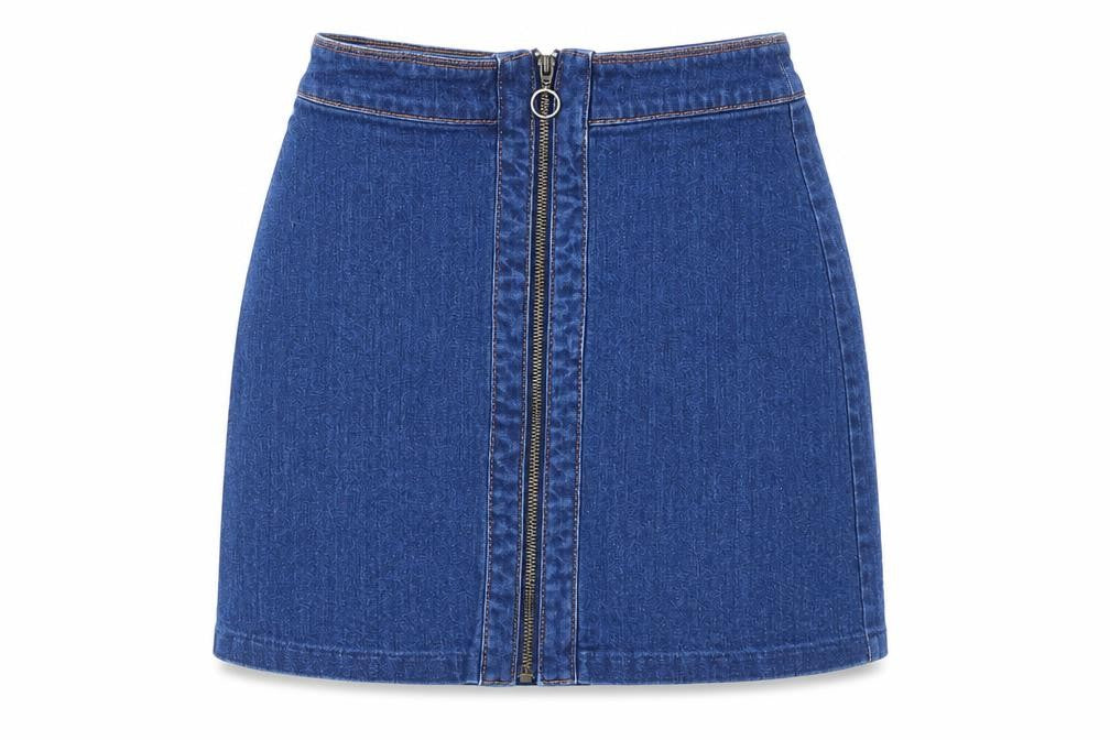 H&M Womens Blue Cotton A-Line Skirt Size 6 Zip