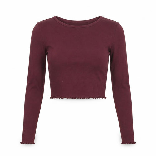 Topshop Womens Purple Cotton Cropped T-Shirt Size 6 Round Neck - Lettuce Hem