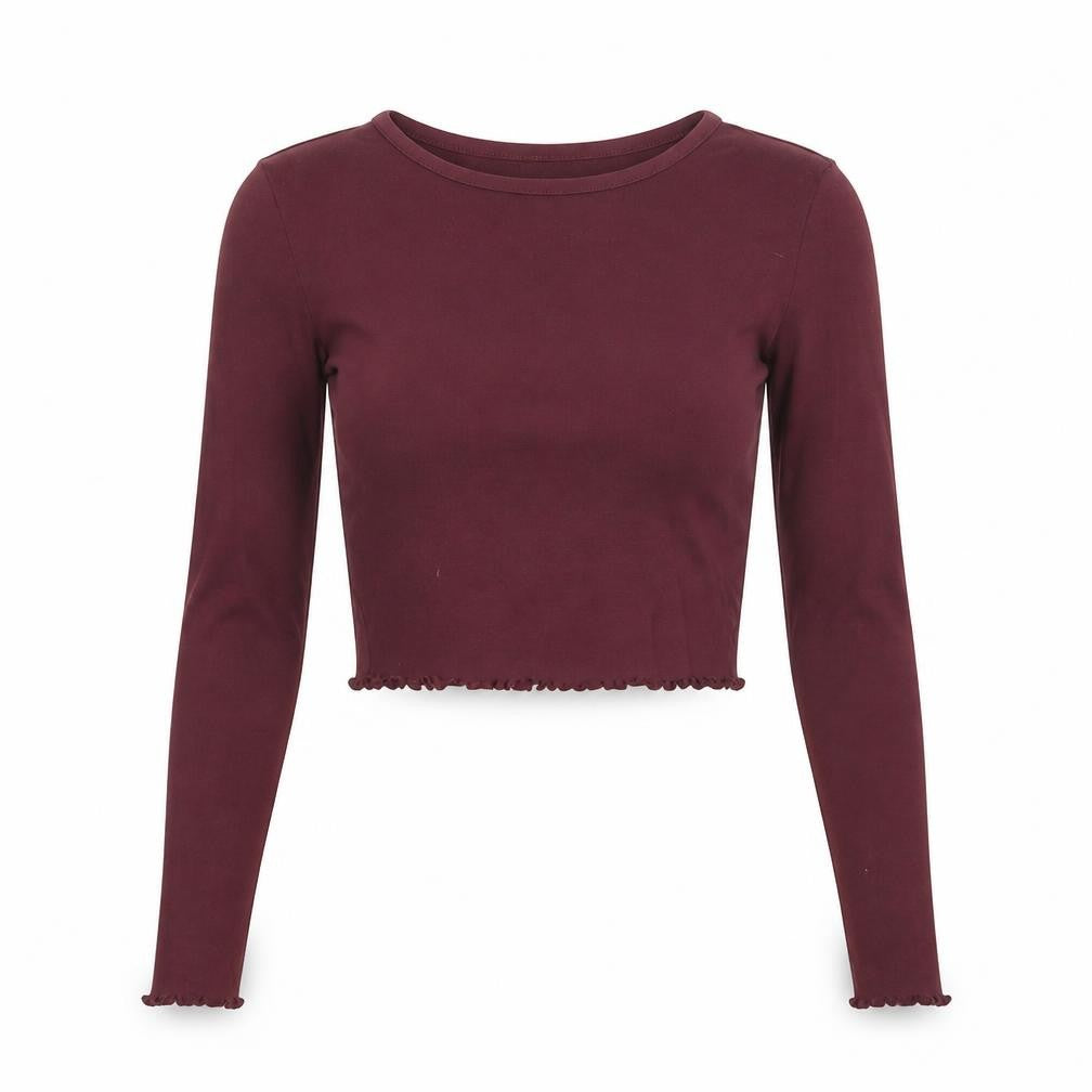 Topshop Womens Purple Cotton Cropped T-Shirt Size 6 Round Neck - Lettuce Hem