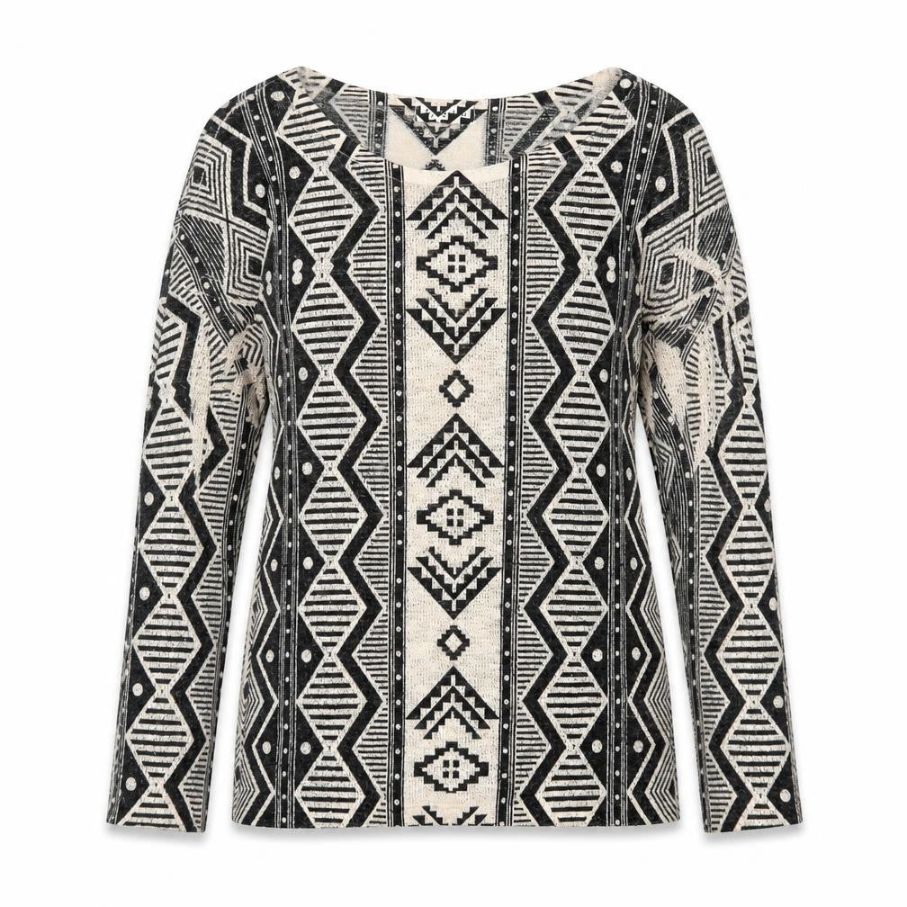 Front view of Ginger G women’s black scoop neck geometric polyester jumper, size S