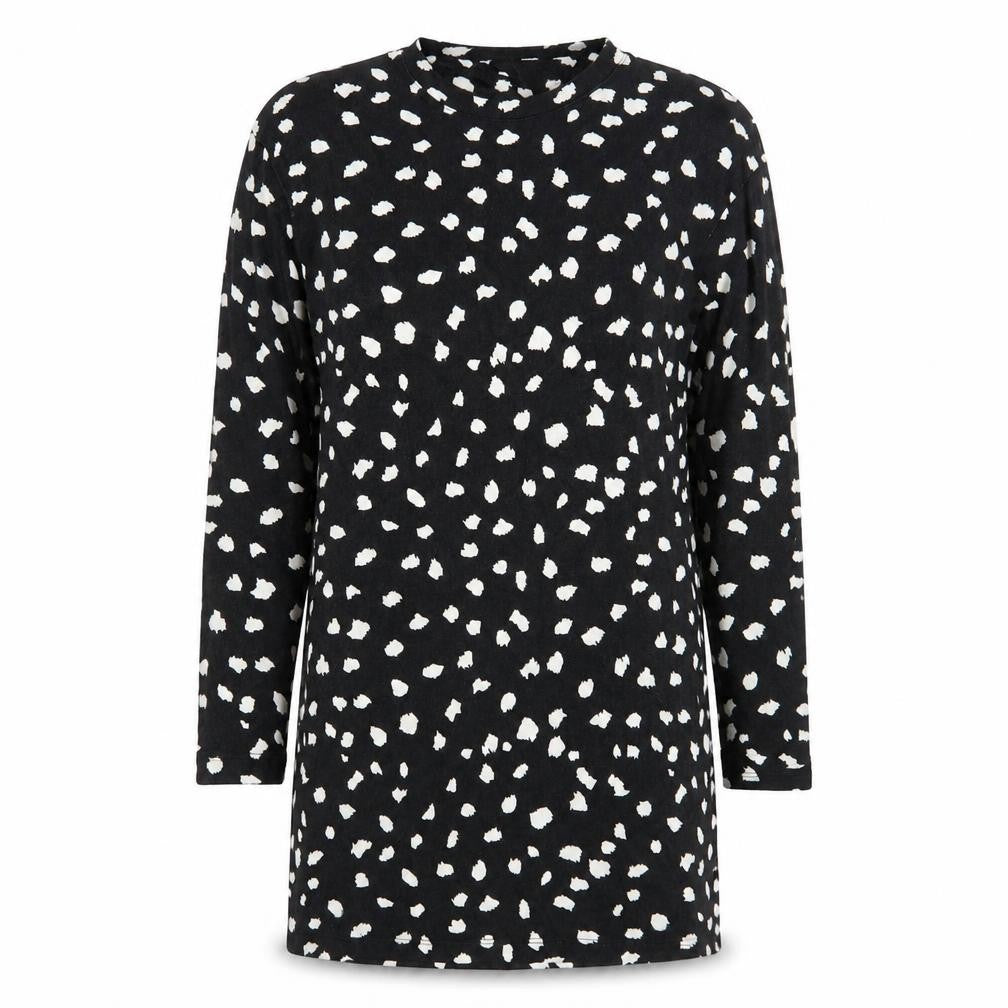 Front view of F&F women’s black geometric polyester a-line, size UK 6, round neck pullover