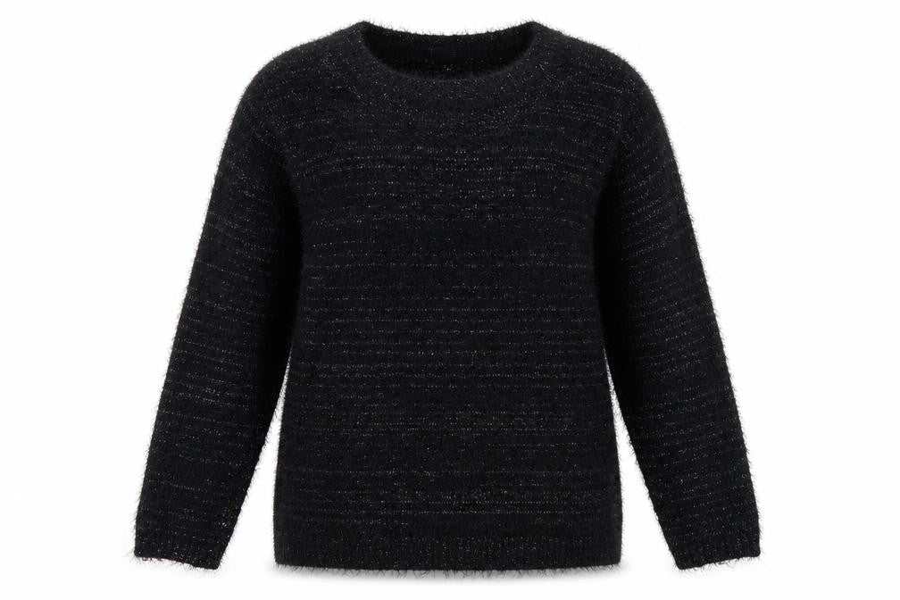 Front view of Wallis women’s black round neck acrylic jumper, size M