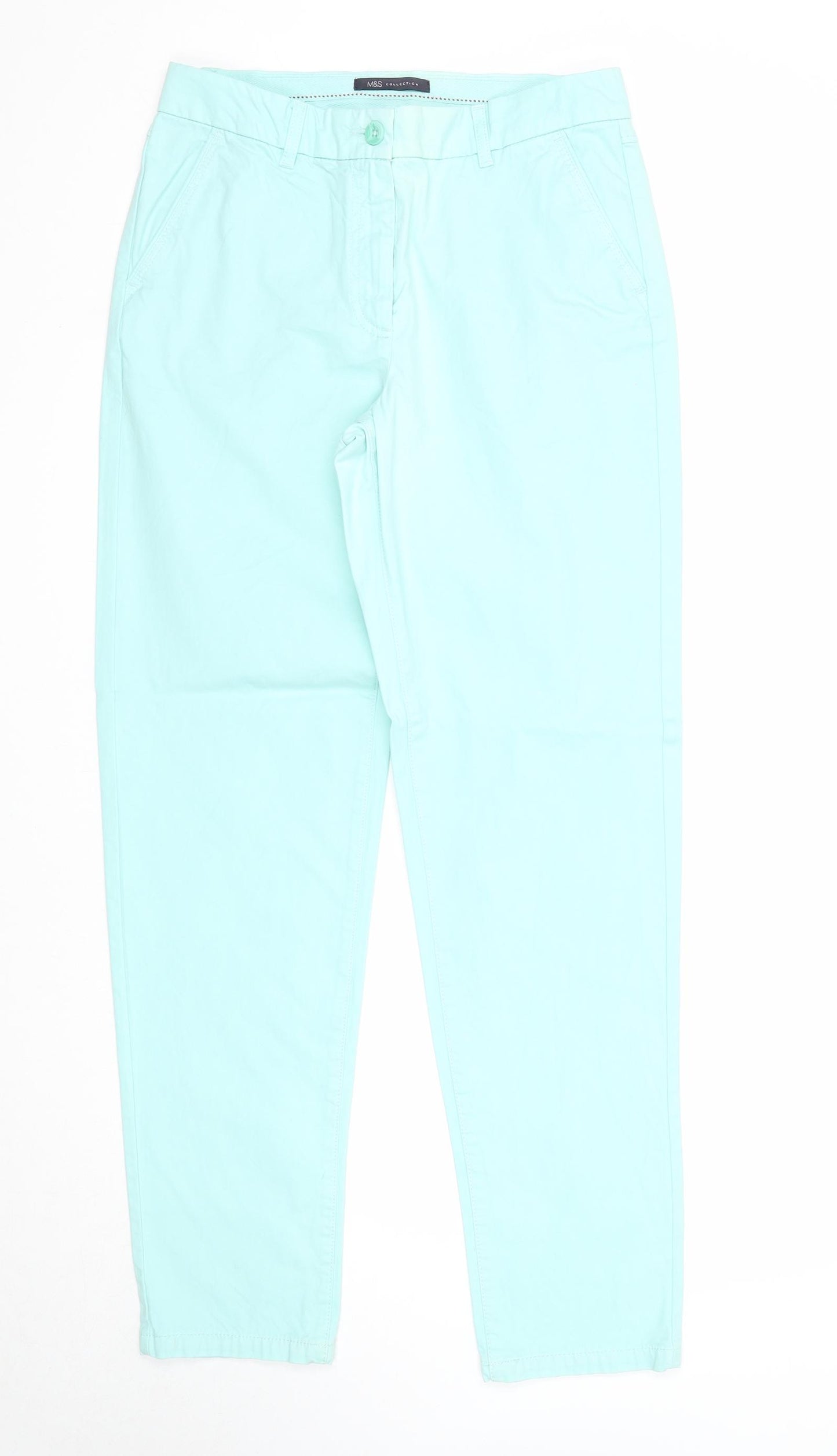 Marks and Spencer Womens Blue Cotton Capri Trousers Size 10 Regular Zip