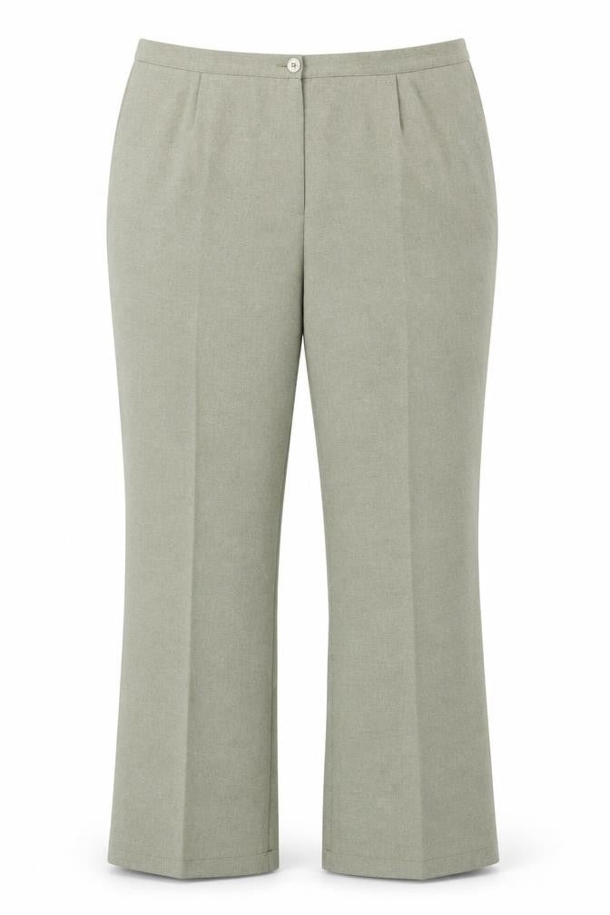 Front view of Agenda women’s green polyester trousers, size UK 18, regular zip