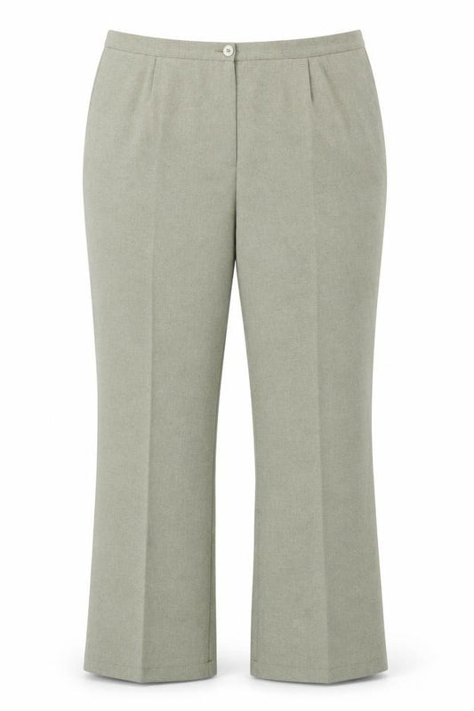 Front view of Agenda women’s green polyester trousers, size UK 18, regular zip