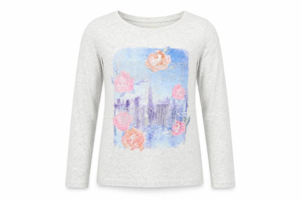 Front view of Next girls’ grey 100% cotton basic casual, size 8, years round neck pullover
