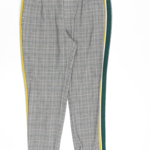 Zara Womens Grey Plaid Viscose Trousers Size S Regular Zip
