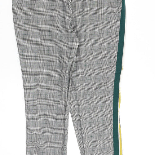 Zara Womens Grey Plaid Viscose Trousers Size S Regular Zip