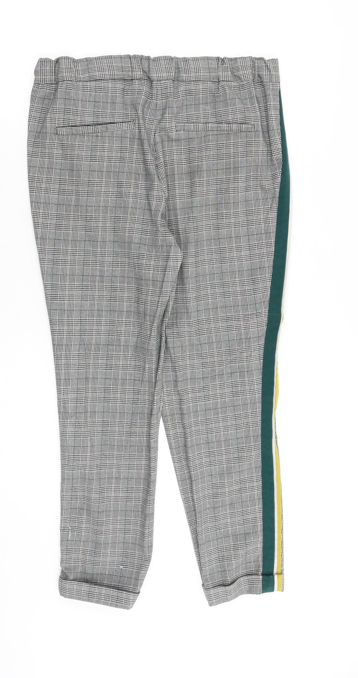 Zara Womens Grey Plaid Viscose Trousers Size S Regular Zip