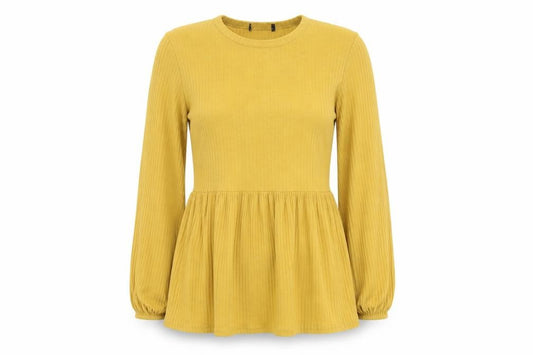 Front view of New Look women’s yellow polyester basic blouse, size UK 8, round neck