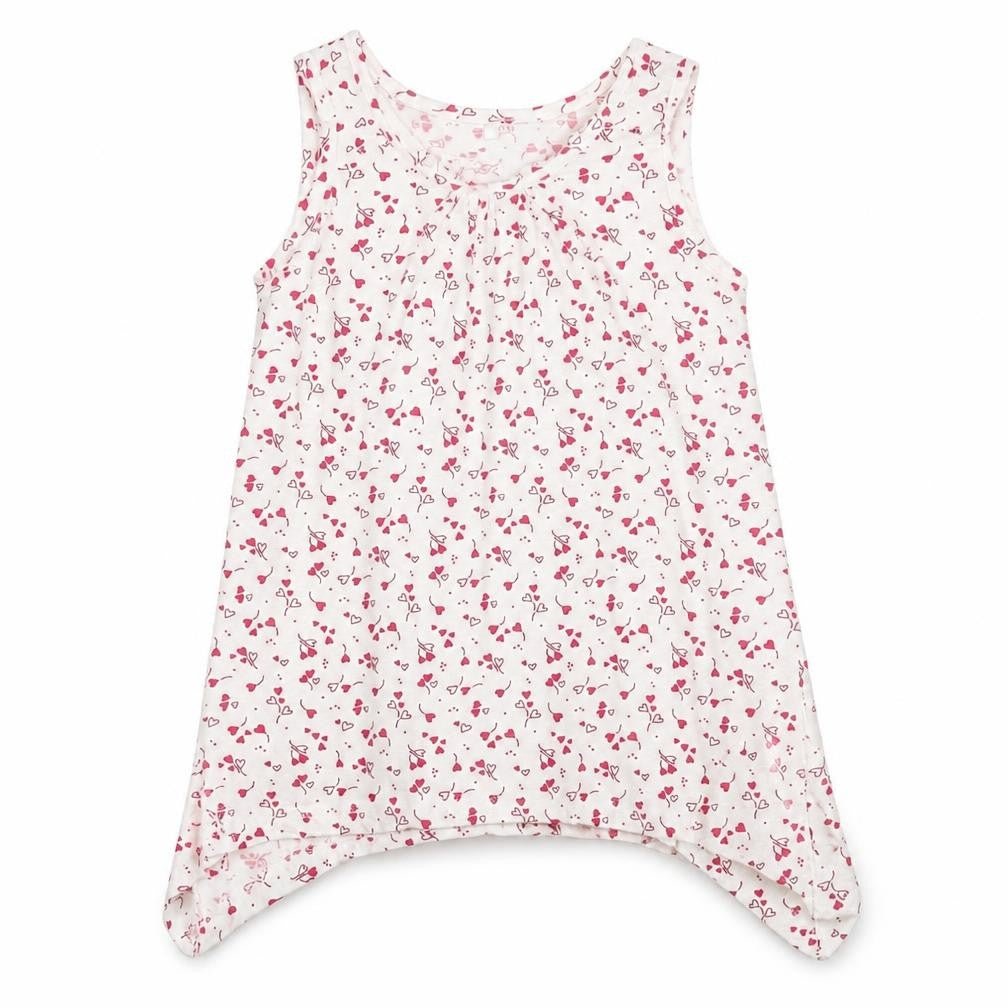 Front view of George girls’ white geometric 100% cotton basic tank, size 9-10, years round neck pullover - heart pattern