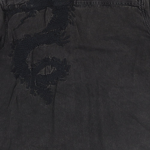 River Island Mens Black Cotton Button-Up Size S Collared Snap