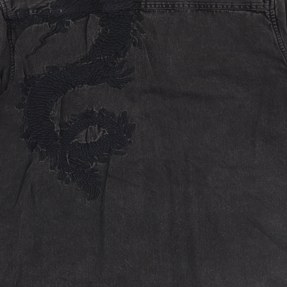 River Island Mens Black Cotton Button-Up Size S Collared Snap