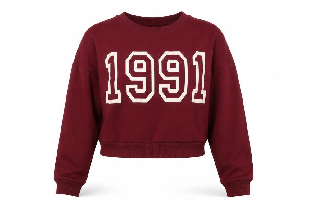 Front view of Topshop women’s red polyester pullover sweatshirt, size UK 8, pullover - 1991 cropped