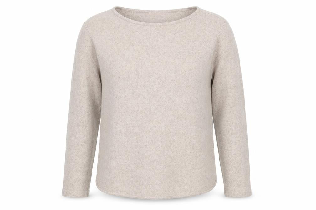 Front view of H&M women’s beige scoop neck viscose jumper, size S