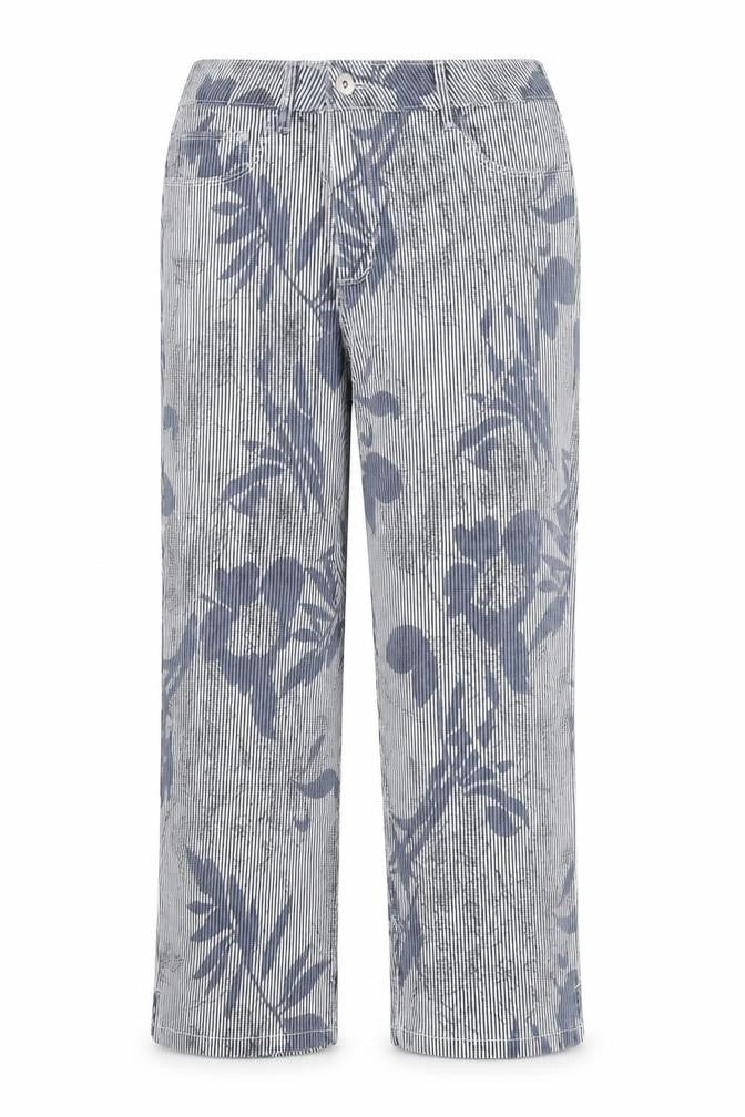 Stooker Womens Blue Striped Cotton Trousers Size 34 in Regular Zip - Flower Pattern