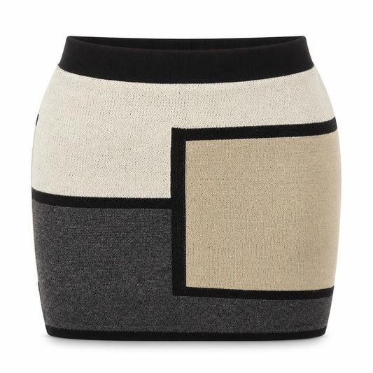 Front view of Amazing Grace women’s beige acrylic bandage skirt, size L