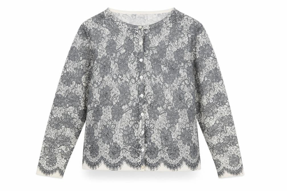 OPUS Womens Grey Round Neck Geometric Acrylic Cardigan Jumper Size L