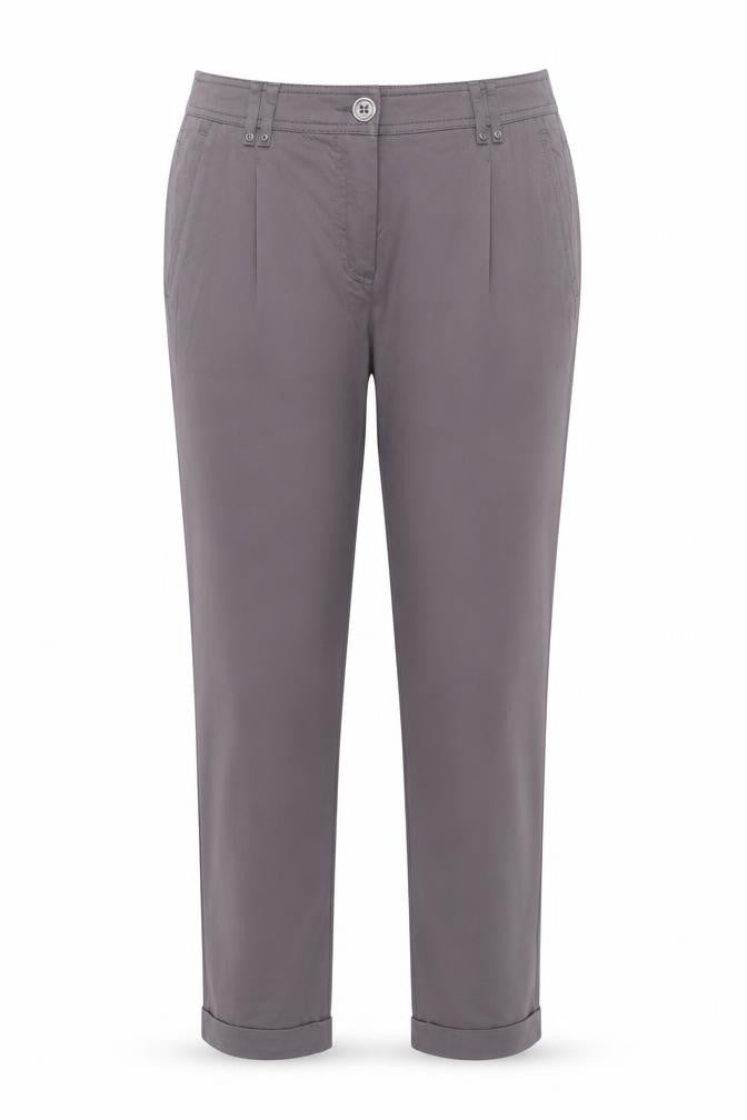 Front view of Gerry Weber women’s grey polyester chino trousers, size UK 32, in regular zip