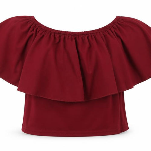 Preworn Womens Red Polyester Cropped Blouse Size XS Boat Neck - Bardot
