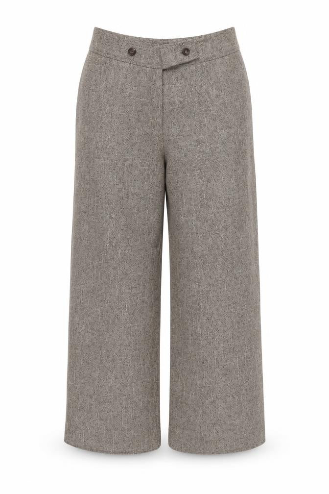 Front view of Epilogue women’s beige polyester trousers, size UK 12, regular zip