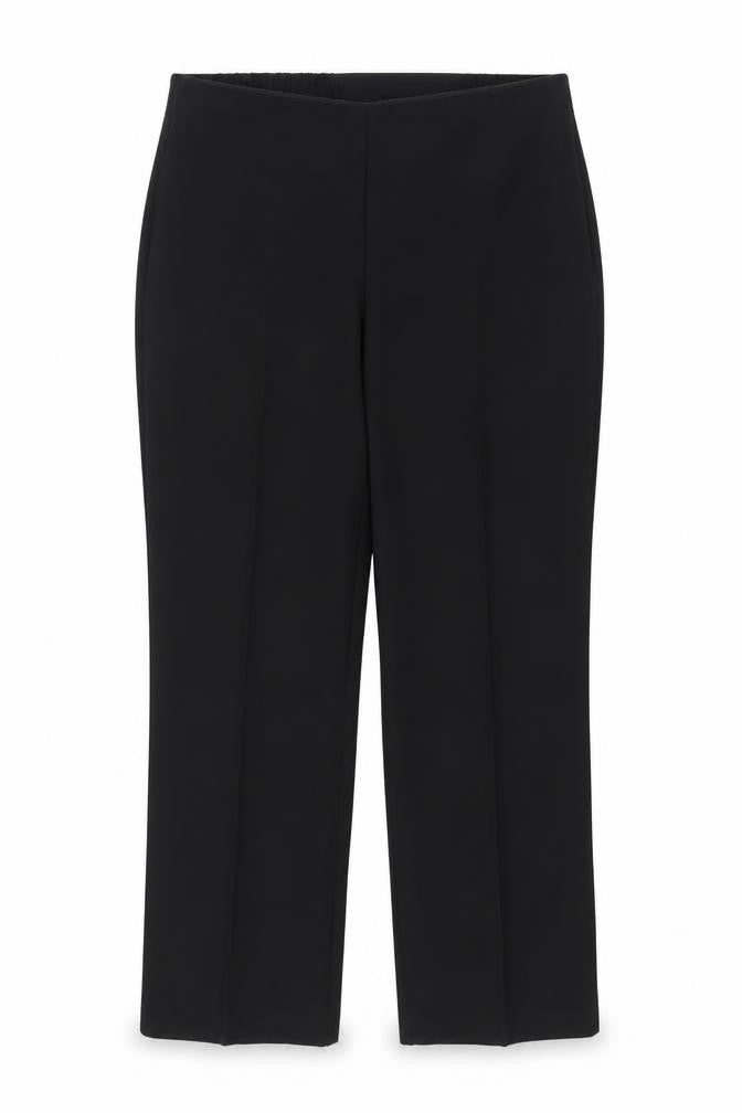 Front view of Marks & Spencer women’s black polyester trousers, size UK 14, regular zip