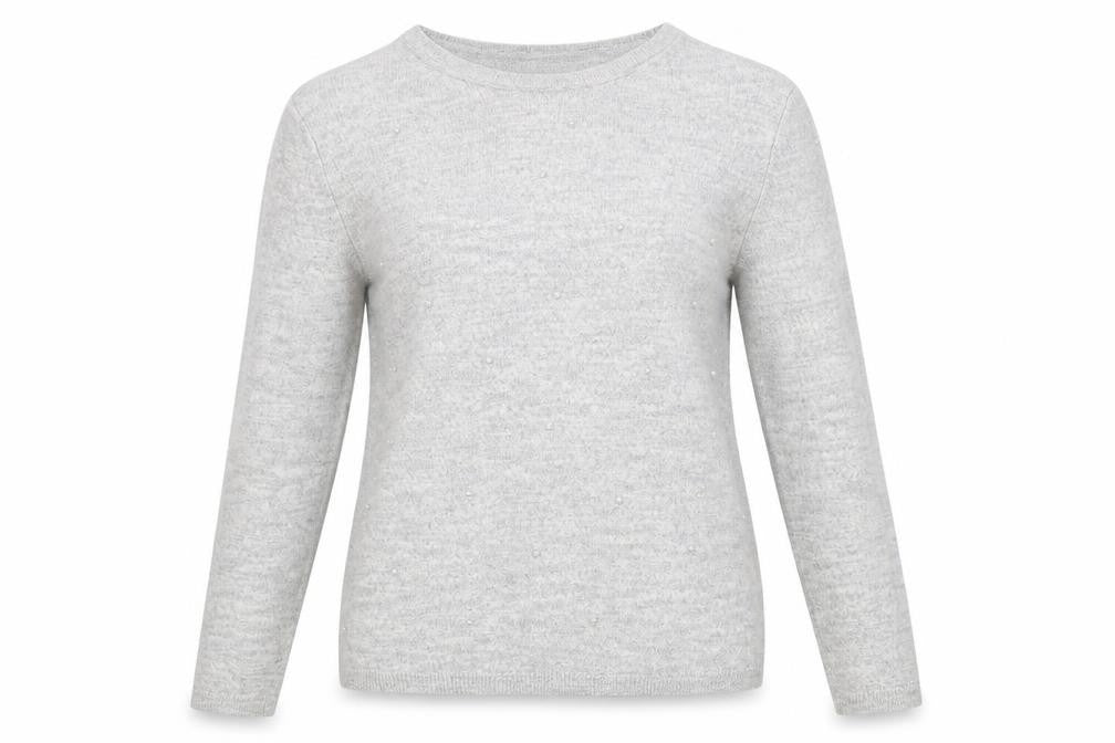 Front view of Zara women’s grey round neck viscose jumper, size S