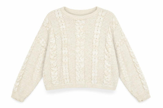 Front view of ASOS women’s beige round neck acrylic jumper, size UK 8