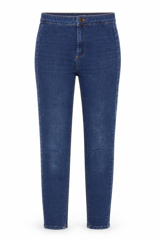 Front view of Topshop women’s blue cotton skinny jeans, size UK 26, in regular zip