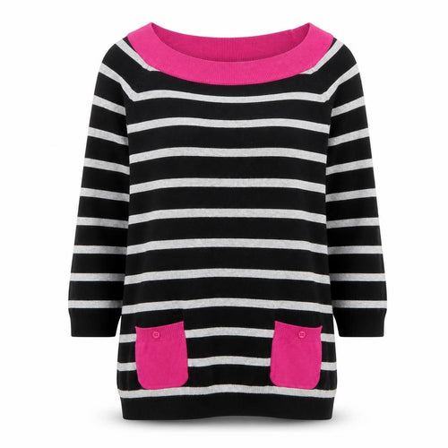 M&Co Womens Black Boat Neck Striped Viscose Pullover Jumper Size 12