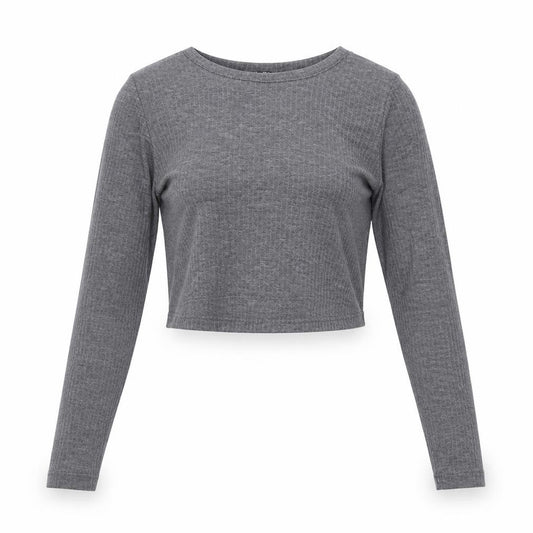 Front view of Select women’s grey polyester cropped t-shirt, size UK 8, round neck