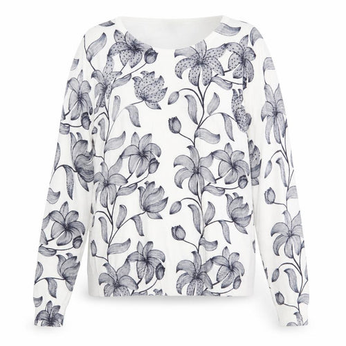 Annabelle Womens White Scoop Neck Floral Viscose Pullover Jumper Size S