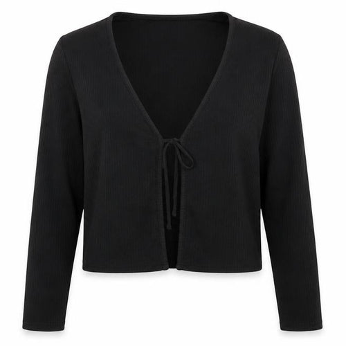 Divided by H&M Womens Black Polyester Cropped Blouse Size L V-Neck