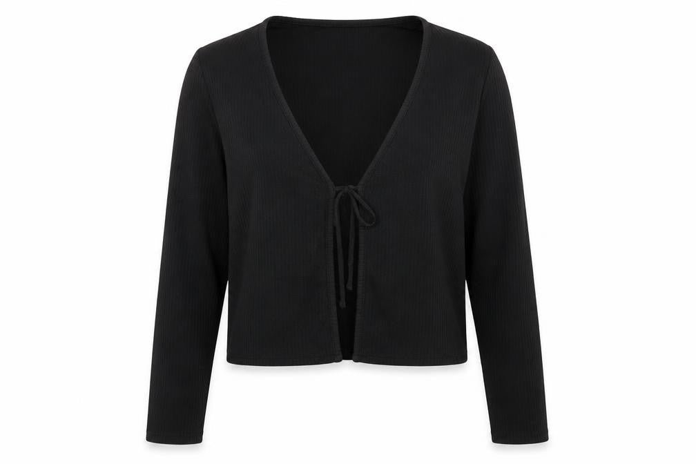 Divided by H&M Womens Black Polyester Cropped Blouse Size L V-Neck