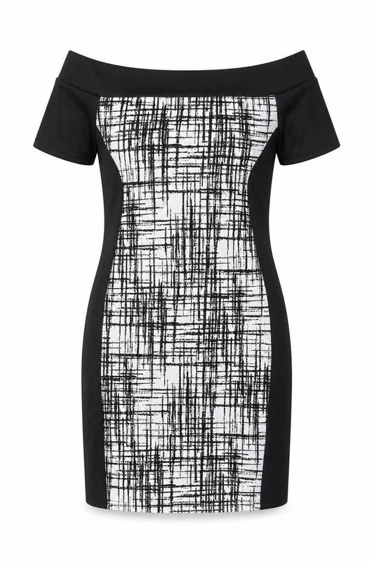 Quiz Womens Black Geometric Polyester A-Line Size 12 Off the Shoulder Pullover